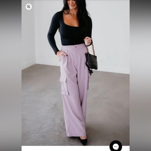 Papermoon Wide Leg Cargo Pants Lavender Side Pockets Womens Size Large - Picture 1 of 13